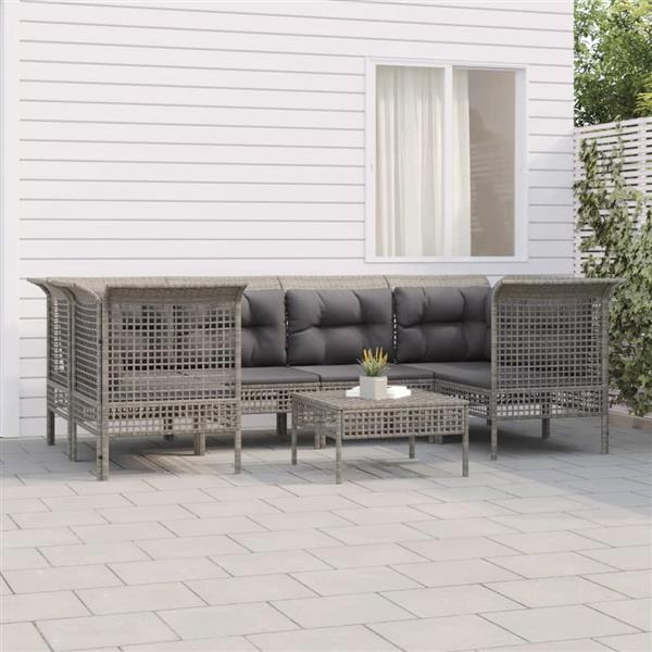 Grote foto vidaxl 7 delige loungeset met kussens poly rattan grijs tuin en terras tuinmeubelen