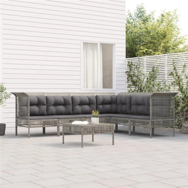 Grote foto vidaxl 7 delige loungeset met kussens poly rattan grijs tuin en terras tuinmeubelen