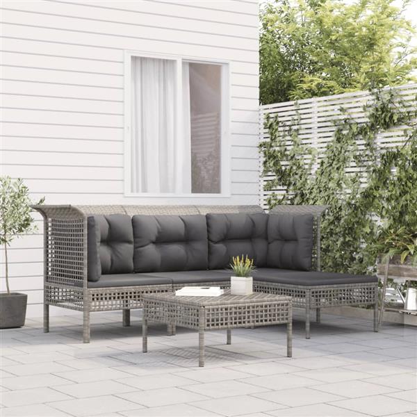 Grote foto vidaxl 5 delige loungeset met kussens poly rattan grijs tuin en terras tuinmeubelen