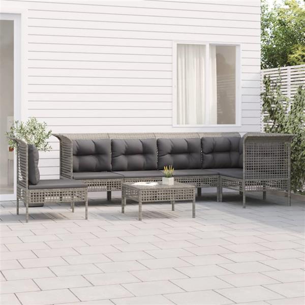 Grote foto vidaxl 7 delige loungeset met kussens poly rattan grijs tuin en terras tuinmeubelen