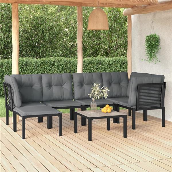 Grote foto vidaxl 7 delige loungeset poly rattan zwart en grijs tuin en terras tuinmeubelen