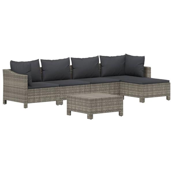 Grote foto vidaxl 6 delige loungeset met kussens poly rattan grijs tuin en terras tuinmeubelen