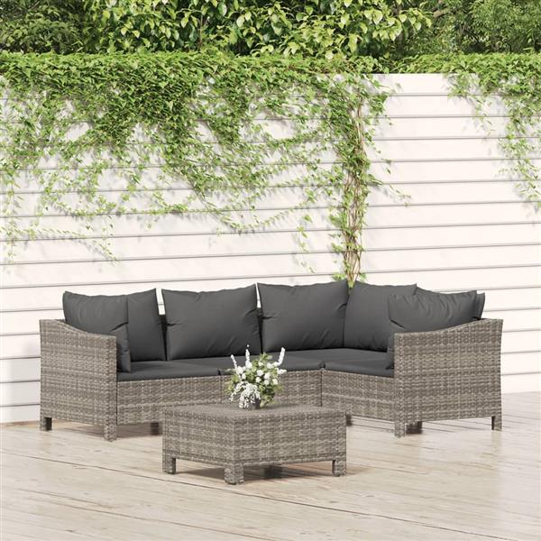 Grote foto vidaxl 5 delige loungeset met kussens poly rattan grijs tuin en terras tuinmeubelen