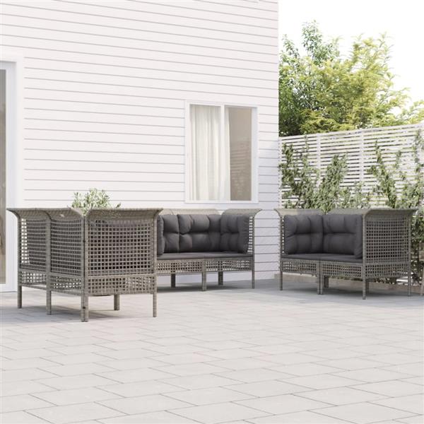 Grote foto vidaxl 6 delige loungeset met kussens poly rattan grijs tuin en terras tuinmeubelen