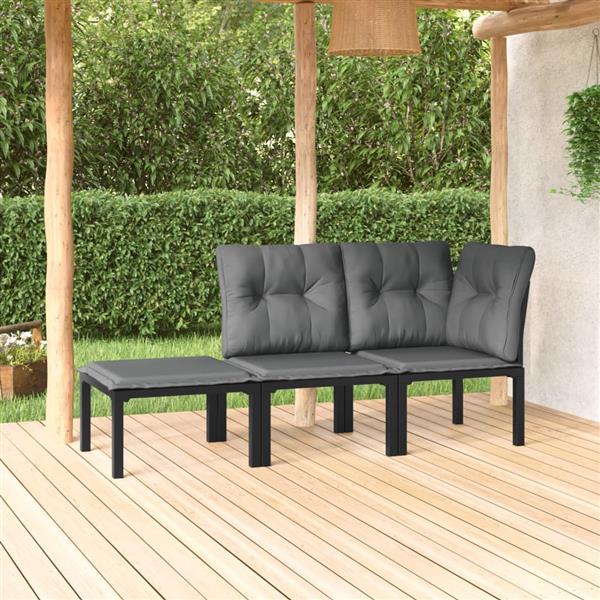 Grote foto vidaxl 3 delige loungeset met kussens poly rattan zwart en grijs tuin en terras tuinmeubelen