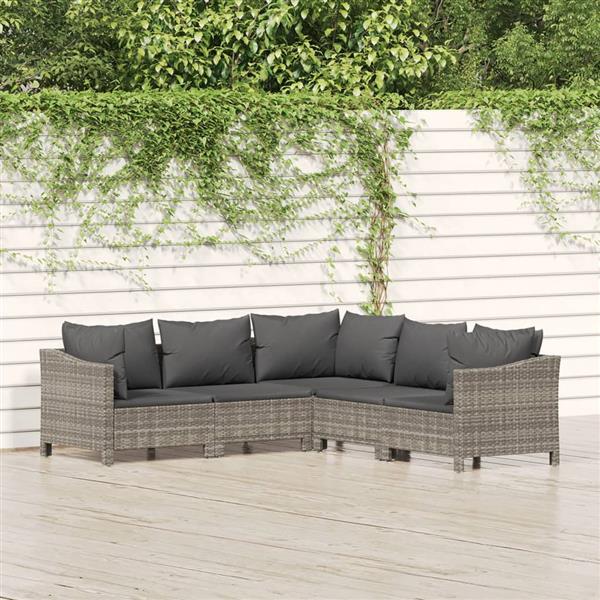 Grote foto vidaxl 5 delige loungeset met kussens poly rattan grijs tuin en terras tuinmeubelen