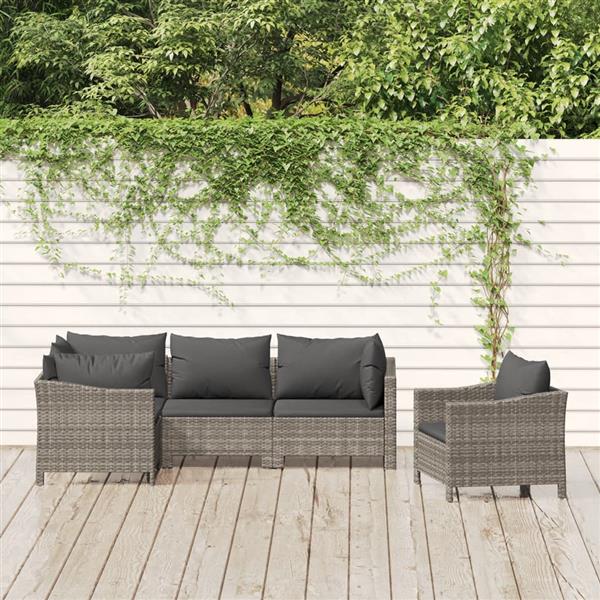 Grote foto vidaxl 5 delige loungeset met kussens poly rattan grijs tuin en terras tuinmeubelen