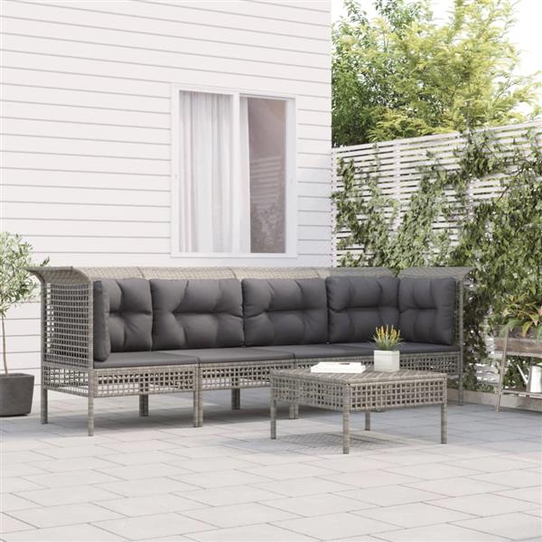 Grote foto vidaxl 5 delige loungeset met kussens poly rattan grijs tuin en terras tuinmeubelen