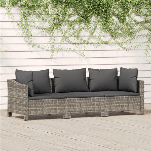 Grote foto vidaxl 3 delige loungeset met kussens poly rattan grijs tuin en terras tuinmeubelen