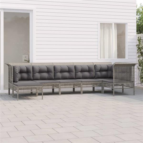 Grote foto vidaxl 7 delige loungeset met kussens poly rattan grijs tuin en terras tuinmeubelen