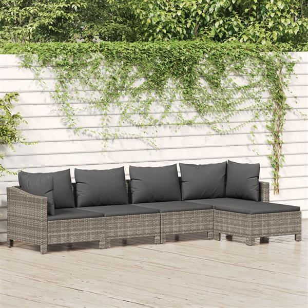 Grote foto vidaxl 5 delige loungeset met kussens poly rattan grijs tuin en terras tuinmeubelen