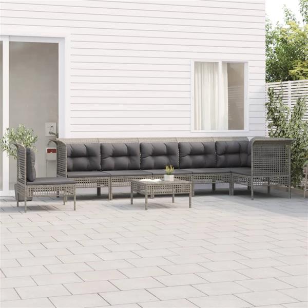 Grote foto vidaxl 8 delige loungeset met kussens poly rattan grijs tuin en terras tuinmeubelen