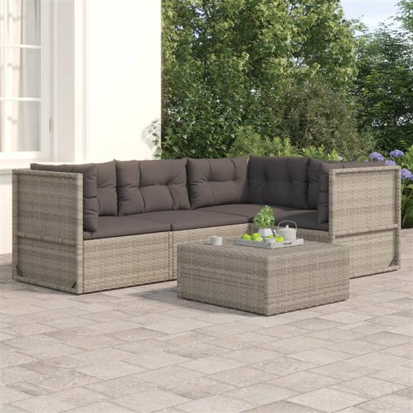 Grote foto vidaxl 4 delige loungeset met kussens poly rattan grijs tuin en terras tuinmeubelen