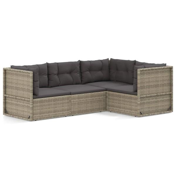 Grote foto vidaxl 4 delige loungeset met kussens poly rattan grijs tuin en terras tuinmeubelen