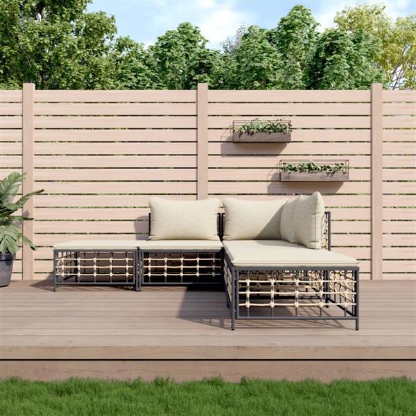 Grote foto vidaxl 5 delige loungeset met kussens poly rattan antracietkleurig tuin en terras tuinmeubelen