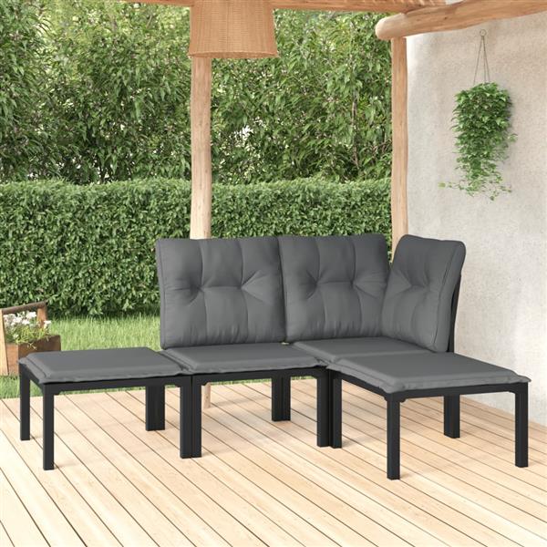 Grote foto vidaxl 4 delige loungeset poly rattan zwart en grijs tuin en terras tuinmeubelen