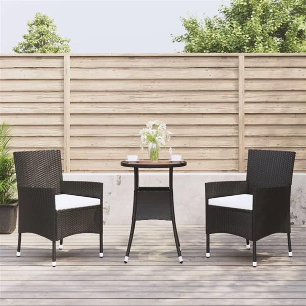 Grote foto vidaxl 3 delige bistroset met kussens poly rattan zwart tuin en terras tuinmeubelen