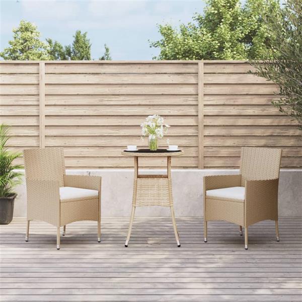 Grote foto vidaxl 3 delige bistroset met kussens poly rattan beige tuin en terras tuinmeubelen