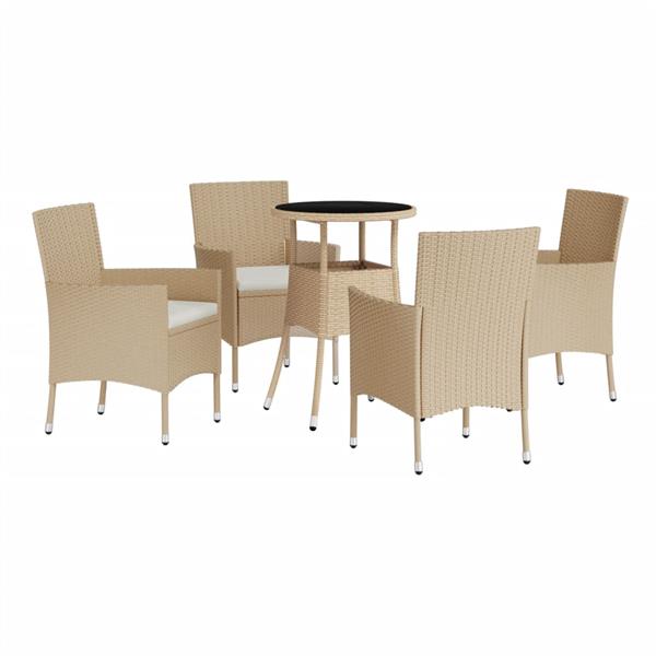 Grote foto vidaxl 5 delige bistroset met kussens poly rattan beige tuin en terras tuinmeubelen