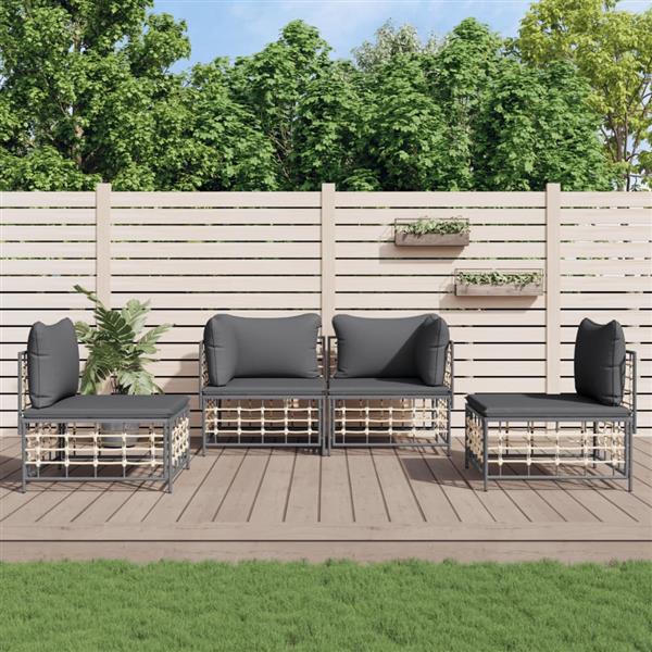 Grote foto vidaxl 4 delige loungeset met kussens poly rattan antracietkleurig tuin en terras tuinmeubelen