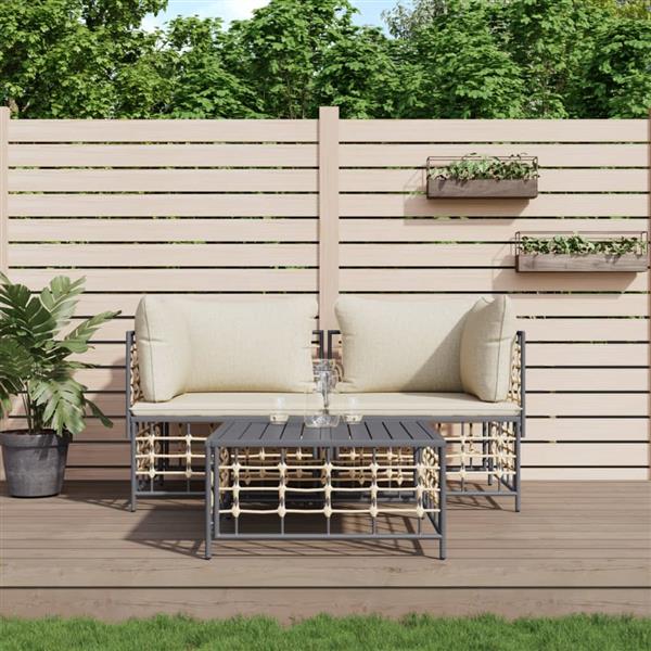 Grote foto vidaxl 3 delige loungeset met kussens poly rattan antracietkleurig tuin en terras tuinmeubelen