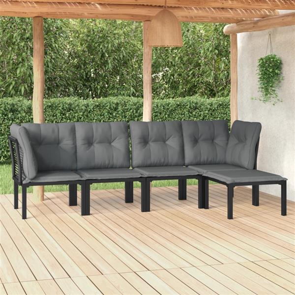 Grote foto vidaxl 5 delige loungeset poly rattan zwart en grijs tuin en terras tuinmeubelen