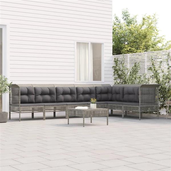 Grote foto vidaxl 8 delige loungeset met kussens poly rattan grijs tuin en terras tuinmeubelen