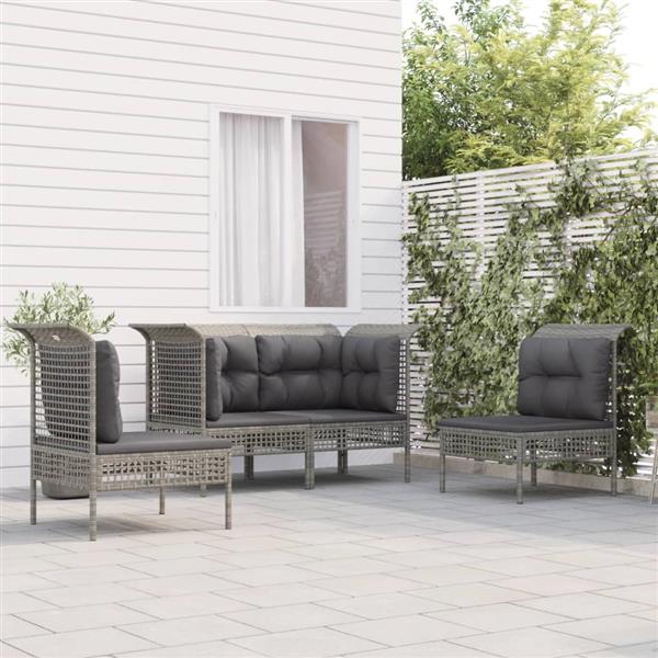 Grote foto vidaxl 4 delige loungeset met kussens poly rattan grijs tuin en terras tuinmeubelen