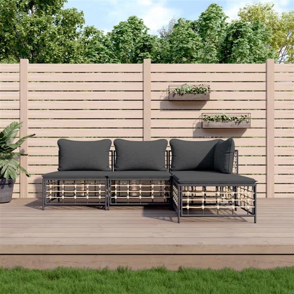 Grote foto vidaxl 4 delige loungeset met kussens poly rattan antracietkleurig tuin en terras tuinmeubelen