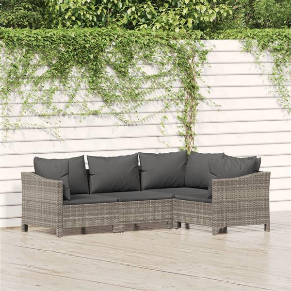 Grote foto vidaxl 4 delige loungeset met kussens poly rattan grijs tuin en terras tuinmeubelen