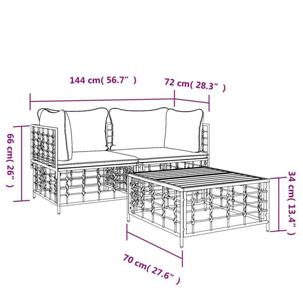 Grote foto vidaxl 3 delige loungeset met kussens poly rattan antracietkleurig tuin en terras tuinmeubelen