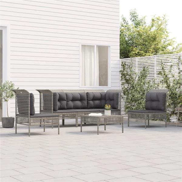 Grote foto vidaxl 6 delige loungeset met kussens poly rattan grijs tuin en terras tuinmeubelen