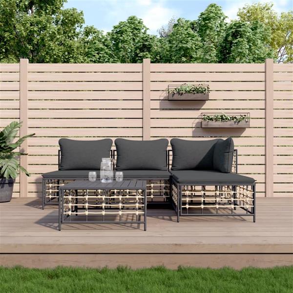 Grote foto vidaxl 5 delige loungeset met kussens poly rattan antracietkleurig tuin en terras tuinmeubelen