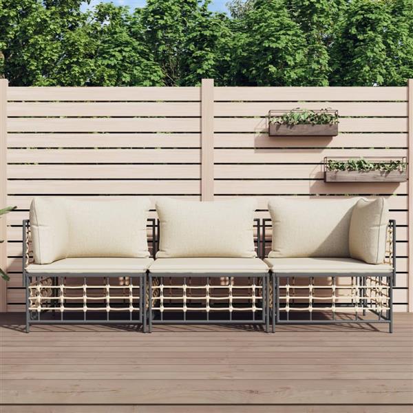 Grote foto vidaxl 3 delige loungeset met kussens poly rattan antracietkleurig tuin en terras tuinmeubelen