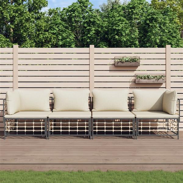 Grote foto vidaxl 4 delige loungeset met kussens poly rattan antracietkleurig tuin en terras tuinmeubelen