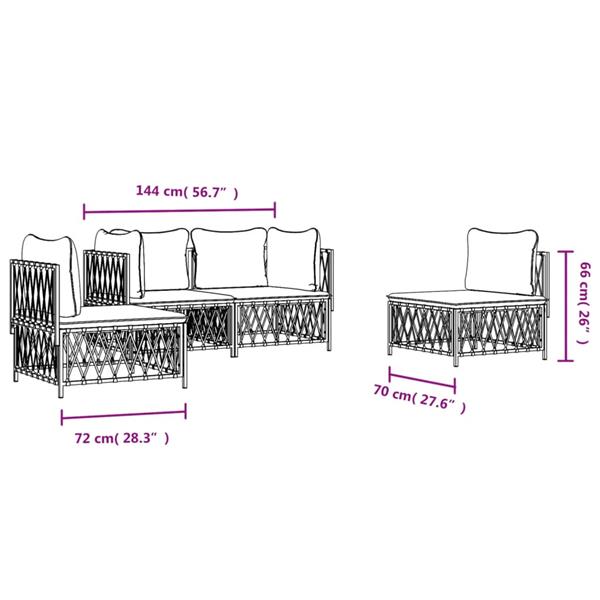 Grote foto vidaxl 4 delige loungeset met kussens staal wit tuin en terras tuinmeubelen