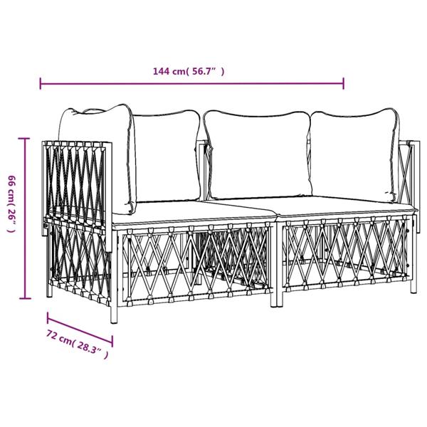 Grote foto vidaxl 2 delige loungeset met kussens staal wit tuin en terras tuinmeubelen