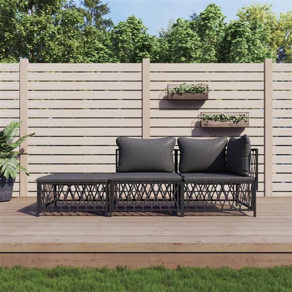 Grote foto vidaxl 3 delige loungeset met kussens staal antracietkleurig tuin en terras tuinmeubelen