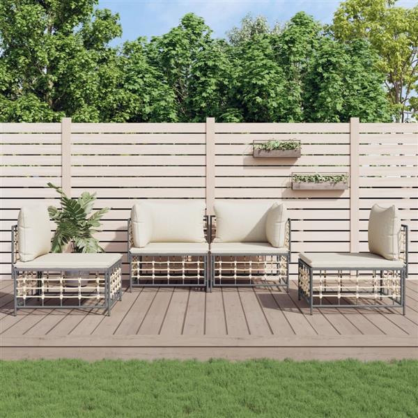 Grote foto vidaxl 4 delige loungeset met kussens poly rattan antracietkleurig tuin en terras tuinmeubelen