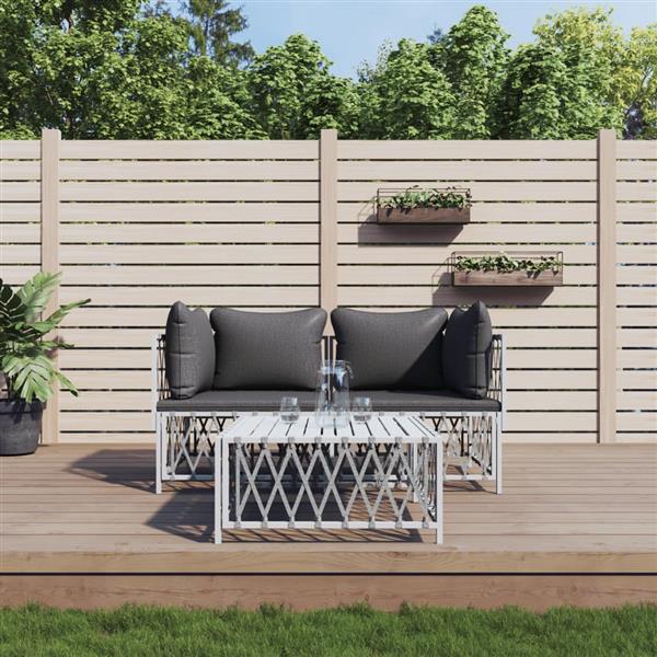 Grote foto vidaxl 3 delige loungeset met kussens staal wit tuin en terras tuinmeubelen