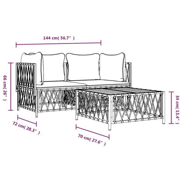 Grote foto vidaxl 3 delige loungeset met kussens staal wit tuin en terras tuinmeubelen