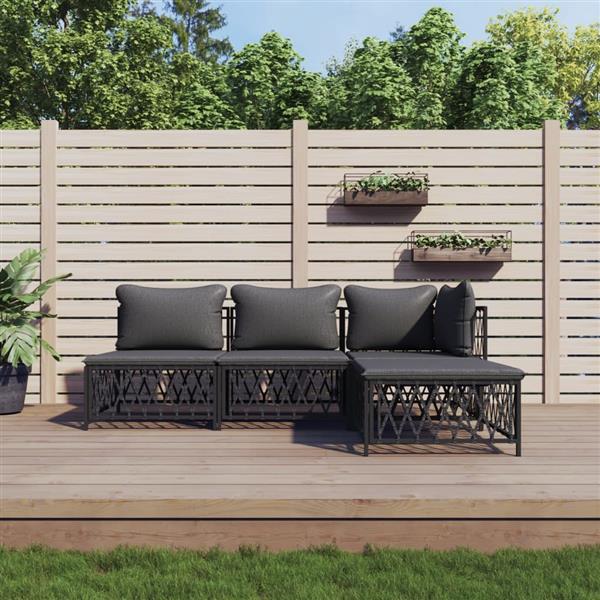 Grote foto vidaxl 4 delige loungeset met kussens staal antracietkleurig tuin en terras tuinmeubelen