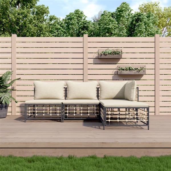 Grote foto vidaxl 4 delige loungeset met kussens poly rattan antracietkleurig tuin en terras tuinmeubelen