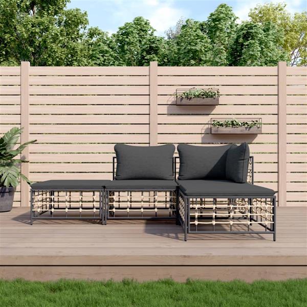 Grote foto vidaxl 4 delige loungeset met kussens poly rattan antracietkleurig tuin en terras tuinmeubelen