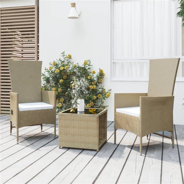 Grote foto vidaxl 3 delige loungeset poly rattan en staal beige tuin en terras tuinmeubelen