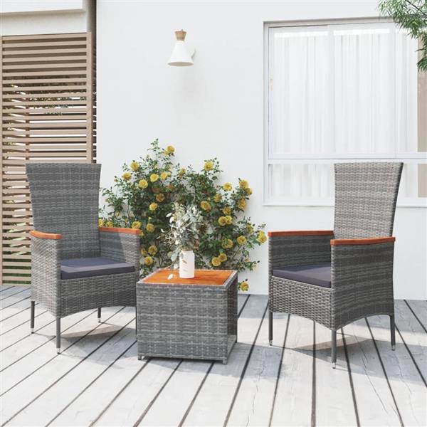 Grote foto vidaxl 3 delige loungeset poly rattan en massief acaciahout grijs tuin en terras tuinmeubelen