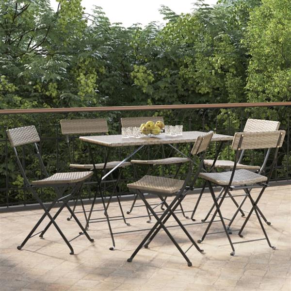 Grote foto vidaxl bistrostoelen 6 st inklapbaar poly rattan en staal grijs tuin en terras tuinmeubelen