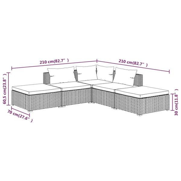 Grote foto vidaxl 5 delige loungeset met kussens poly rattan bruin tuin en terras tuinmeubelen