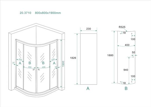 Grote foto eco 1 4 ronde douchecabine 5mm 800x800x1900 helder glas doe het zelf en verbouw sanitair