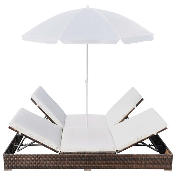 Grote foto vidaxl loungebed met parasol poly rattan bruin tuin en terras tuinmeubelen